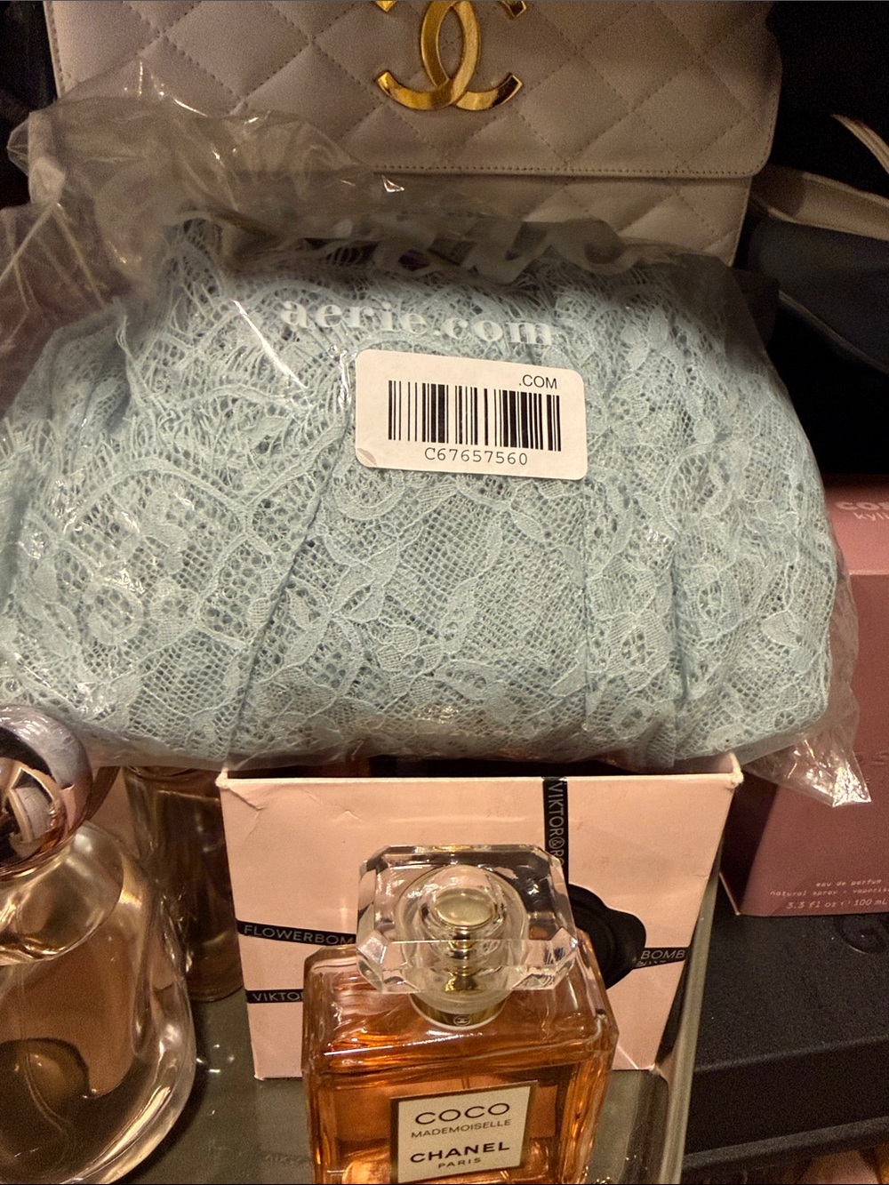 Anthropologie Navy Slip Dress with Pale Blue Lace Hem - Picture 7 of 7